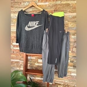 Nike bundle M/L sweatshirt, capri yoga fitted&capri drawstring baggy yoga pants